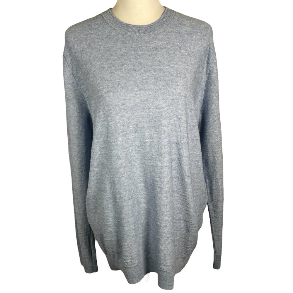 Selected Homme Blue White Marled Round Neck Tight Knit Long Sleeve Sweater L